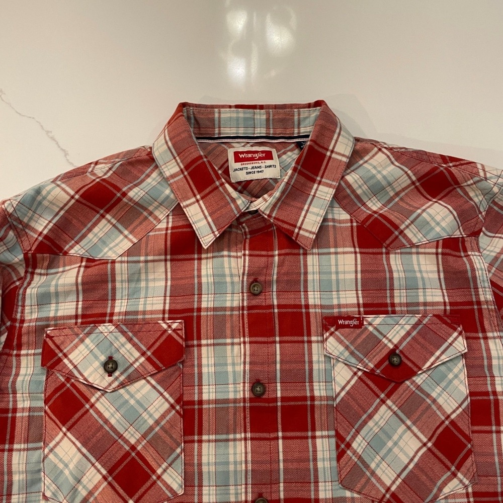 Wrangler Five Star Premium Mens Large Red Plaid Western Button Down Shirt NWT - Picture 4 of 5
